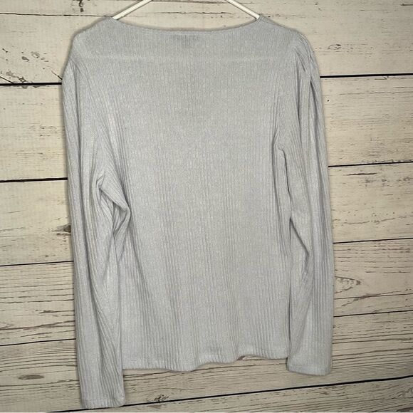 J. Crew Puff Sleeve V Neck Ribbed Top Womens Extra Large XL BabyBlue Long Sleeve - Picture 6 of 8